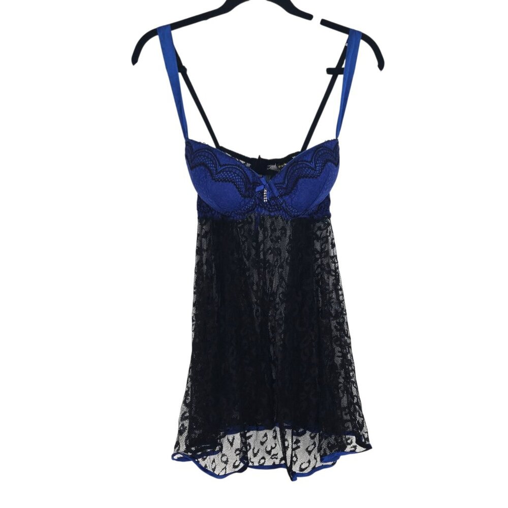Seductive wear by Cinema Etoile sz large black blue lacy babydoll sexy intimate